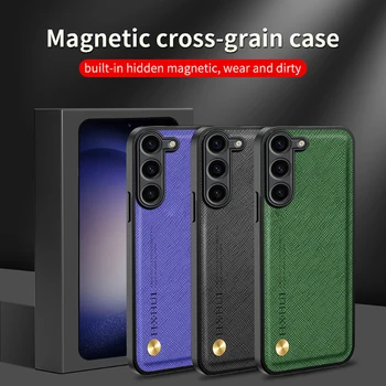 Pro Samsung Galaxy S23 FE 5G Případě Cross Obilí Textury Kůže Zadní Kryt Samung Samsun S23FE S 23 FE Magnetické Nárazuvzdorný Coque