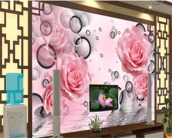beibehang TV Obývací Pokoj Pozadí Stěny 3d Tapety Růžové Růže rodinné Zázemí Zeď, Dekorativní Nástěnné malby 3D Tapet behang