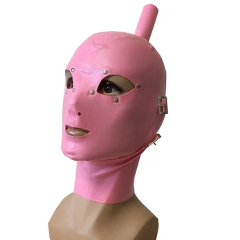 Sexy Růžová Žen, Mužů Latex Maska s Vlasy Přes Trubice Cosplay Kapuce Zadní Zip Ruční Hlavice RLM115