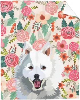 Japonský Špic Psy Květinové Boho Květiny, Roztomilý Zvířata je Život Pes, Legrační 3D Tisk Deku Hodit Ultra Měkké Světlo Příjemné