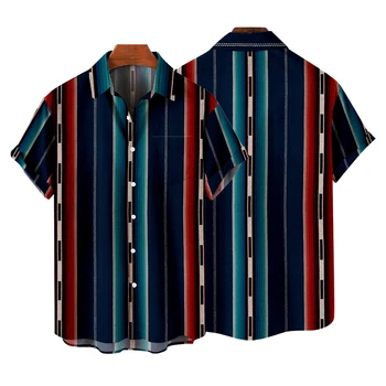 Ležérní Pruhované Havajské Košile Krátké Rukávy Jednoduché šrafování 3D Tištěné Košile Módní Volné Prodyšné Oblečení