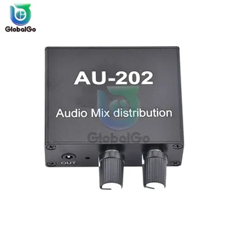 AU-202 Stereo Mixer Audio Distributor pro Sluchátka, Externí ZESILOVAČ Hlasitosti, Nezávislé Ovládání 2 Vstup 2 Výstup DC5-19V