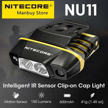 NITECORE NU11 Inteligentní IR Čidlo Pohybu Clip-on Cap Light 90° Nastavitelný Úhel Vestavěný Akumulátor Svítilny Noční Rybolov Trekking