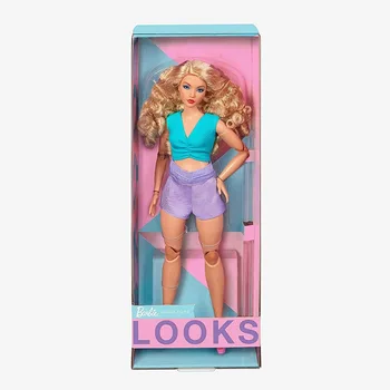 2023 Barbie Podpis Vypadá Panenka Blond Kudrnaté Vlasy Barevný Blok Šaty s Pasu Řezané Out Módní Kolekce Hraček #16