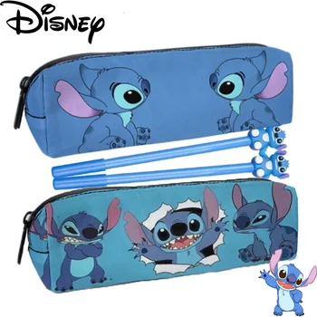 Disney Stitch Kreslené 2 ks Papírnictví Set Polyester Pero Taška pro Studenty Kreslený Doplňky pro Děti a Muže, Dárek Skladování