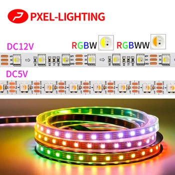 5V 12V adresovatelné RGBW RGBWW 4 barvy v 1 LED Strip SK6812 IC 60pixles/m, SMD 5050 RGB Bílé světlo Pásky flexibilní Světla, bar