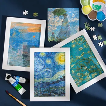  Umění Čas Van Gogha Hvězdné Nebe Monet, Olejomalba Puzzle Set Photo Frame Literární Zdobí Stůl Ozdoby Dárek
